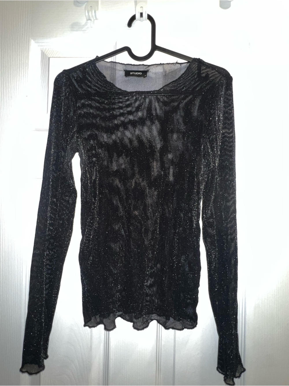 Studio Black Sheer Metallic Long-Sleeve Top